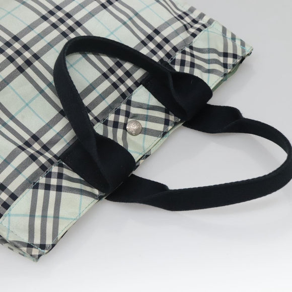 BURBERRY Nova Check Blue Label Hand Bag Nylon Light Blue Silver Auth 138310
