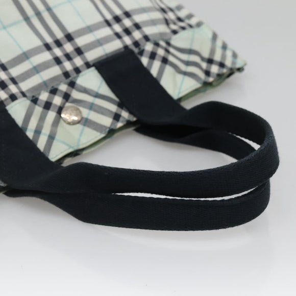 BURBERRY Nova Check Blue Label Hand Bag Nylon Light Blue Silver Auth 138310