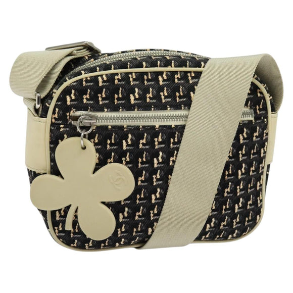 CHANEL Shoulder Bag Canvas Black Silver CC Auth 138320