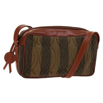 FENDI Pecan Canvas Shoulder Bag Coated Canvas Black Brown gold Auth 138323