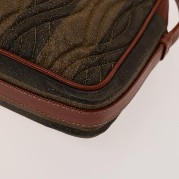 FENDI Pecan Canvas Shoulder Bag Coated Canvas Black Brown gold Auth 138323