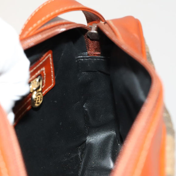 FENDI Pecan Canvas Shoulder Bag Coated Canvas Black Brown gold Auth 138323