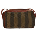 FENDI Pecan Canvas Shoulder Bag Coated Canvas Black Brown gold Auth 138323-2