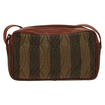 FENDI Pecan Canvas Shoulder Bag Coated Canvas Black Brown gold Auth 138323 - 0