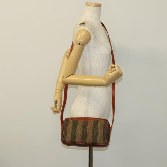 FENDI Pecan Canvas Shoulder Bag Coated Canvas Black Brown gold Auth 138323