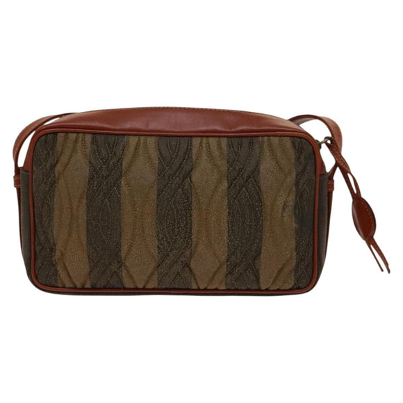 FENDI Pecan Canvas Shoulder Bag Coated Canvas Black Brown gold Auth 138323