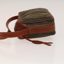 FENDI Pecan Canvas Shoulder Bag Coated Canvas Black Brown gold Auth 138323-5