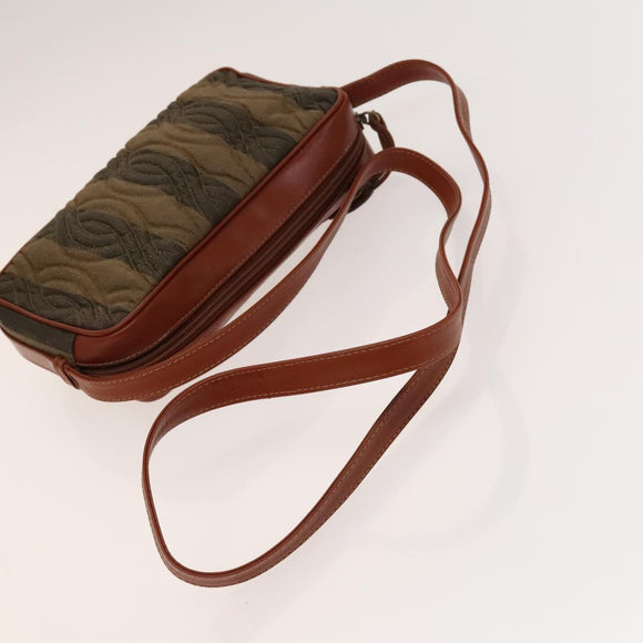 FENDI Pecan Canvas Shoulder Bag Coated Canvas Black Brown gold Auth 138323