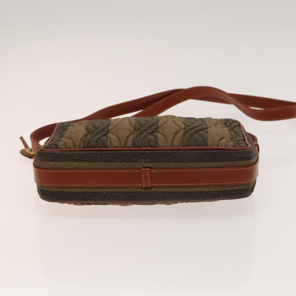 FENDI Pecan Canvas Shoulder Bag Coated Canvas Black Brown gold Auth 138323