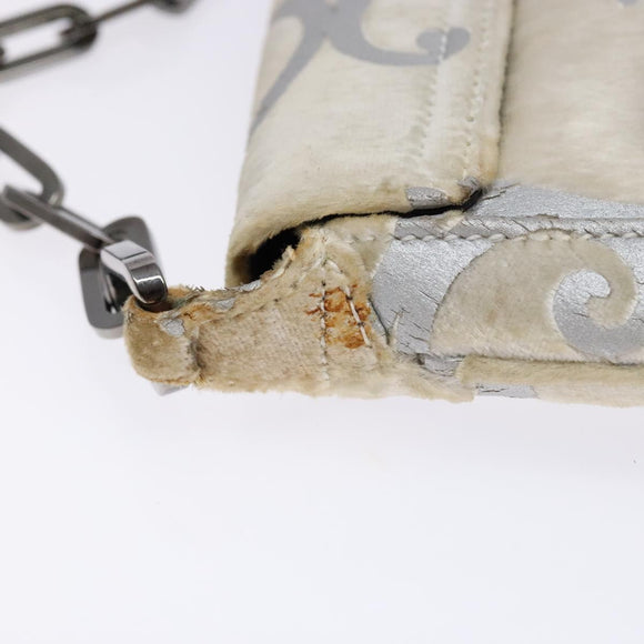 GUCCI Chain Shoulder Bag Velor White 007 2033 1705 Auth 138324