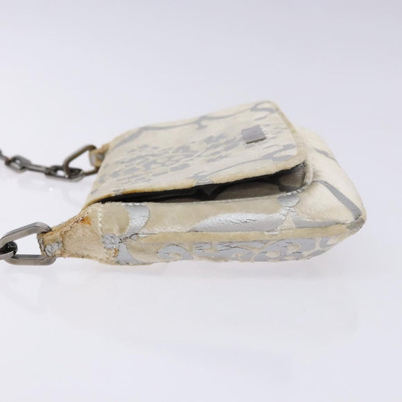 GUCCI Chain Shoulder Bag Velor White 007 2033 1705 Auth 138324