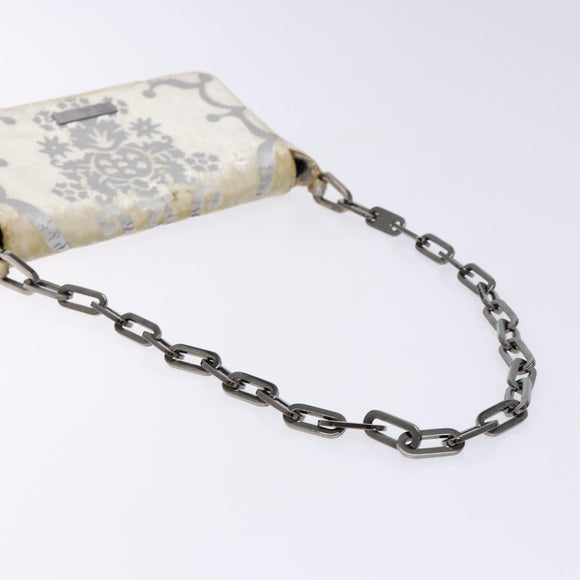 GUCCI Chain Shoulder Bag Velor White 007 2033 1705 Auth 138324