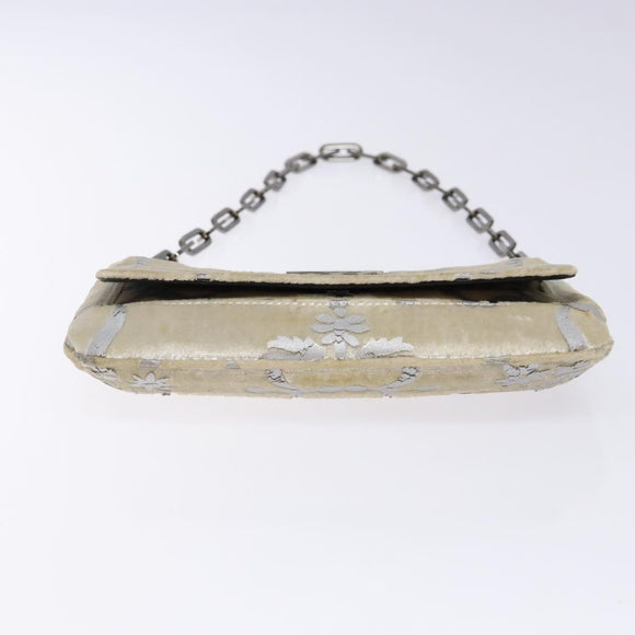 GUCCI Chain Shoulder Bag Velor White 007 2033 1705 Auth 138324