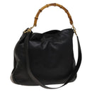 GUCCI Bamboo Shoulder Bag Leather 2way Black Gold 001 1577 Auth 138325-1