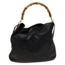GUCCI Bamboo Shoulder Bag Leather 2way Black Gold 001 1577 Auth 138325-2