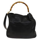 GUCCI Bamboo Shoulder Bag Leather 2way Black Gold 001 1577 Auth 138325-3