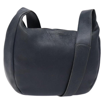 Salvatore Ferragamo Gancini Shoulder Bag Leather Navy Gold Auth 138329