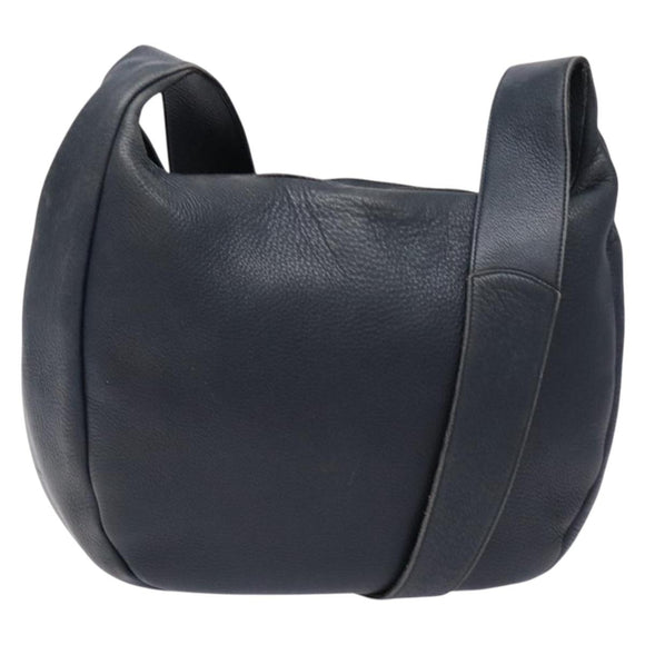 Salvatore Ferragamo Gancini Shoulder Bag Leather Navy Gold Auth 138329