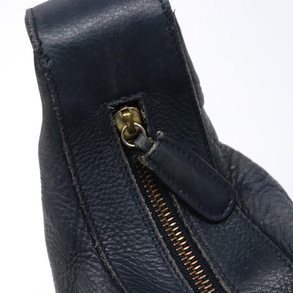 Salvatore Ferragamo Gancini Shoulder Bag Leather Navy Gold Auth 138329