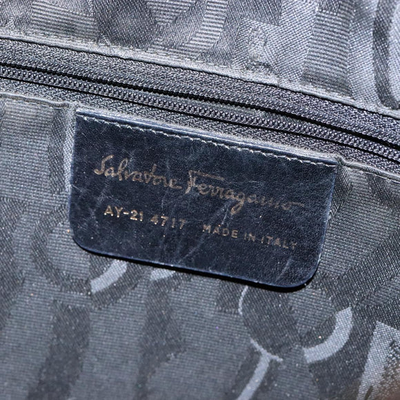 Salvatore Ferragamo Gancini Shoulder Bag Leather Navy Gold Auth 138329