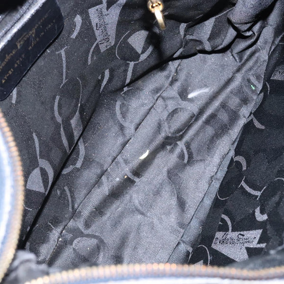 Salvatore Ferragamo Gancini Shoulder Bag Leather Navy Gold Auth 138329