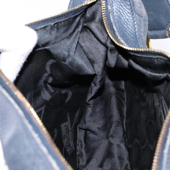 Salvatore Ferragamo Gancini Shoulder Bag Leather Navy Gold Auth 138329