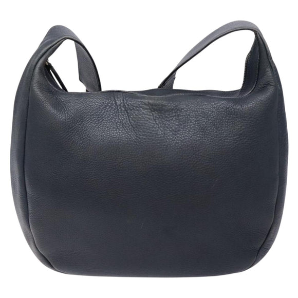 Salvatore Ferragamo Gancini Shoulder Bag Leather Navy Gold Auth 138329