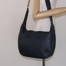 Salvatore Ferragamo Gancini Shoulder Bag Leather Navy Gold Auth 138329-20