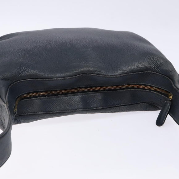 Salvatore Ferragamo Gancini Shoulder Bag Leather Navy Gold Auth 138329