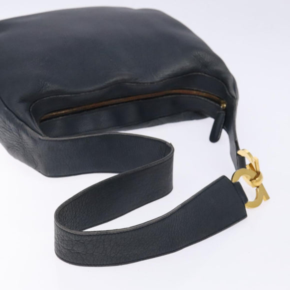 Salvatore Ferragamo Gancini Shoulder Bag Leather Navy Gold Auth 138329