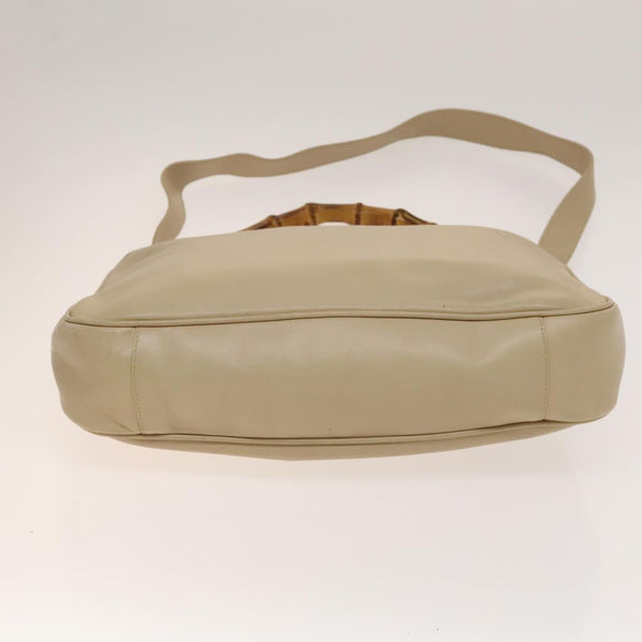 GUCCI Bamboo Shoulder Bag Leather 2way Beige Gold 001 2113 1577 Auth 138340