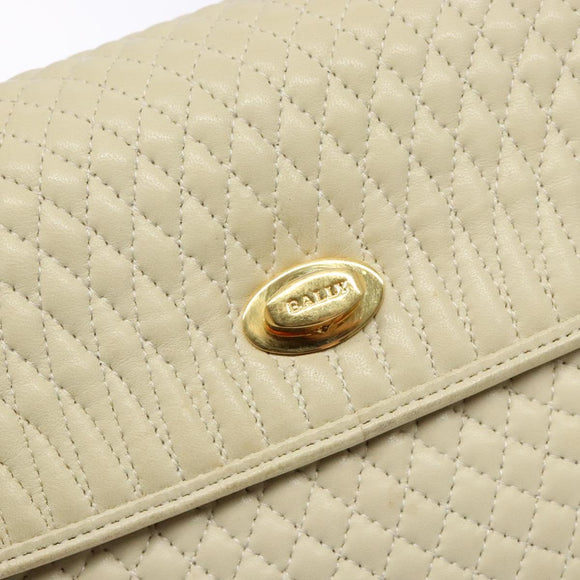 BALLY Hand Bag Leather Ivory Gold Auth 138341