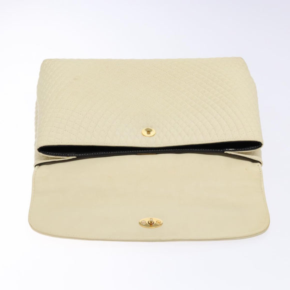 BALLY Hand Bag Leather Ivory Gold Auth 138341