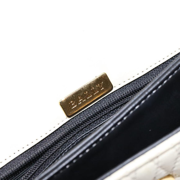 BALLY Hand Bag Leather Ivory Gold Auth 138341