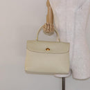 BALLY Hand Bag Leather Ivory Gold Auth 138341-24