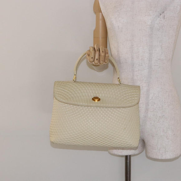 BALLY Hand Bag Leather Ivory Gold Auth 138341