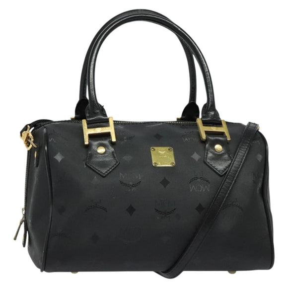 MCM Vicetos Logogram Hand Bag PVC 2way Black Gold Auth 138343