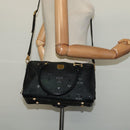 MCM Vicetos Logogram Hand Bag PVC 2way Black Gold Auth 138343-24