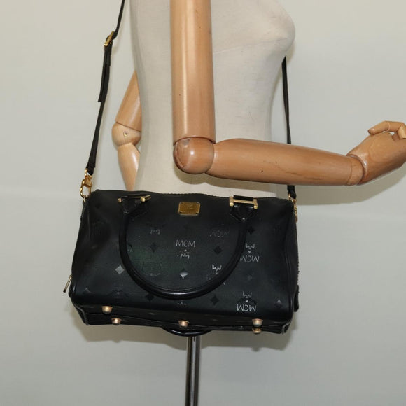 MCM Vicetos Logogram Hand Bag PVC 2way Black Gold Auth 138343