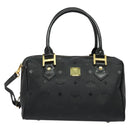MCM Vicetos Logogram Hand Bag PVC 2way Black Gold Auth 138343-2