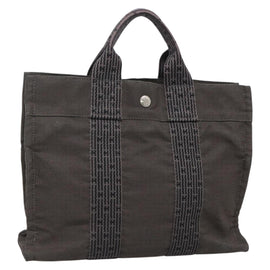 HERMES Her Line PM Hand Bag Canvas Gray Silver Auth 138344
