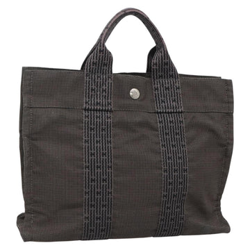 HERMES Her Line PM Hand Bag Canvas Gray Silver Auth 138344