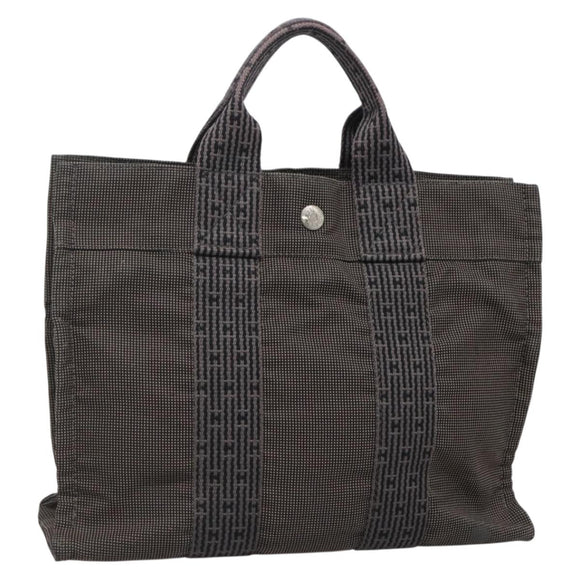 HERMES Her Line PM Hand Bag Canvas Gray Silver Auth 138344