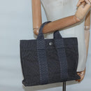 HERMES Her Line PM Hand Bag Canvas Gray Silver Auth 138344-19