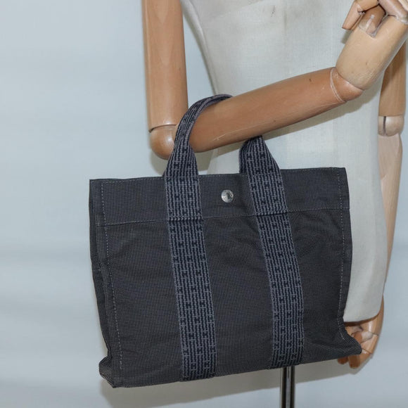 HERMES Her Line PM Hand Bag Canvas Gray Silver Auth 138344