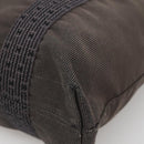 HERMES Her Line Hand Bag Canvas Gray Silver Auth 138345-10