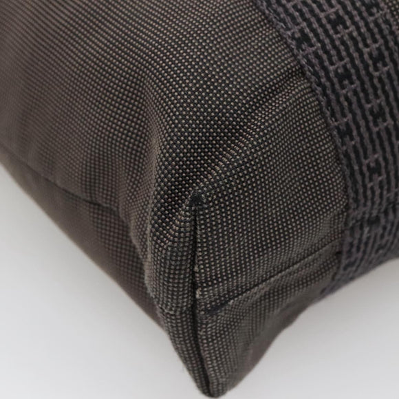 HERMES Her Line Hand Bag Canvas Gray Silver Auth 138345