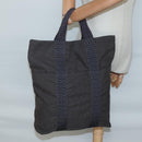 HERMES Her Line Hand Bag Canvas Gray Silver Auth 138345-19