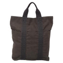 HERMES Her Line Hand Bag Canvas Gray Silver Auth 138345-2