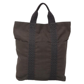 HERMES Her Line Hand Bag Canvas Gray Silver Auth 138345 - 0